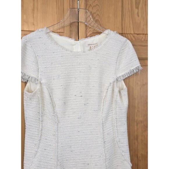 Rebecca‎ Taylor Womens Dress 10 Fringe Tweed Shift Ivory Metallic - Picture 1 of 16